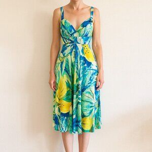 Jams World Ci‎ Ci Midi Dress XS Blue Green Watercolor Hawaiian Retro Starfall